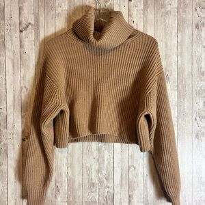 Aritzia Babaton Guell Merino Wool Cropped Camel Tan Turtleneck Sweater